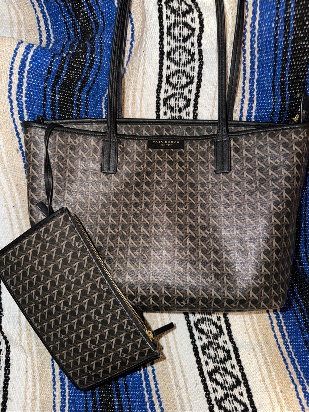 Tory Burch Brown Logo Tote with Matching Wristlet